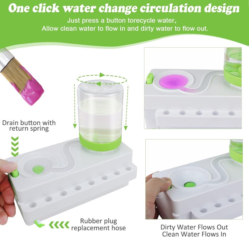Kardeep Paint Brush Cleaner, Painting Station with Drain and Brush Holder, Strengthen Water Recycling Brush Rinser, Paint Brush Cleaner Tool for Acrylic, Watercolor and Water-Based Painting Supplies, Green - Image 2